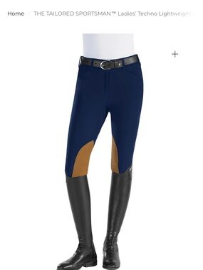 The Tailored Sportsman Navy Riding Breeches with Tan Knee Patches 26R
